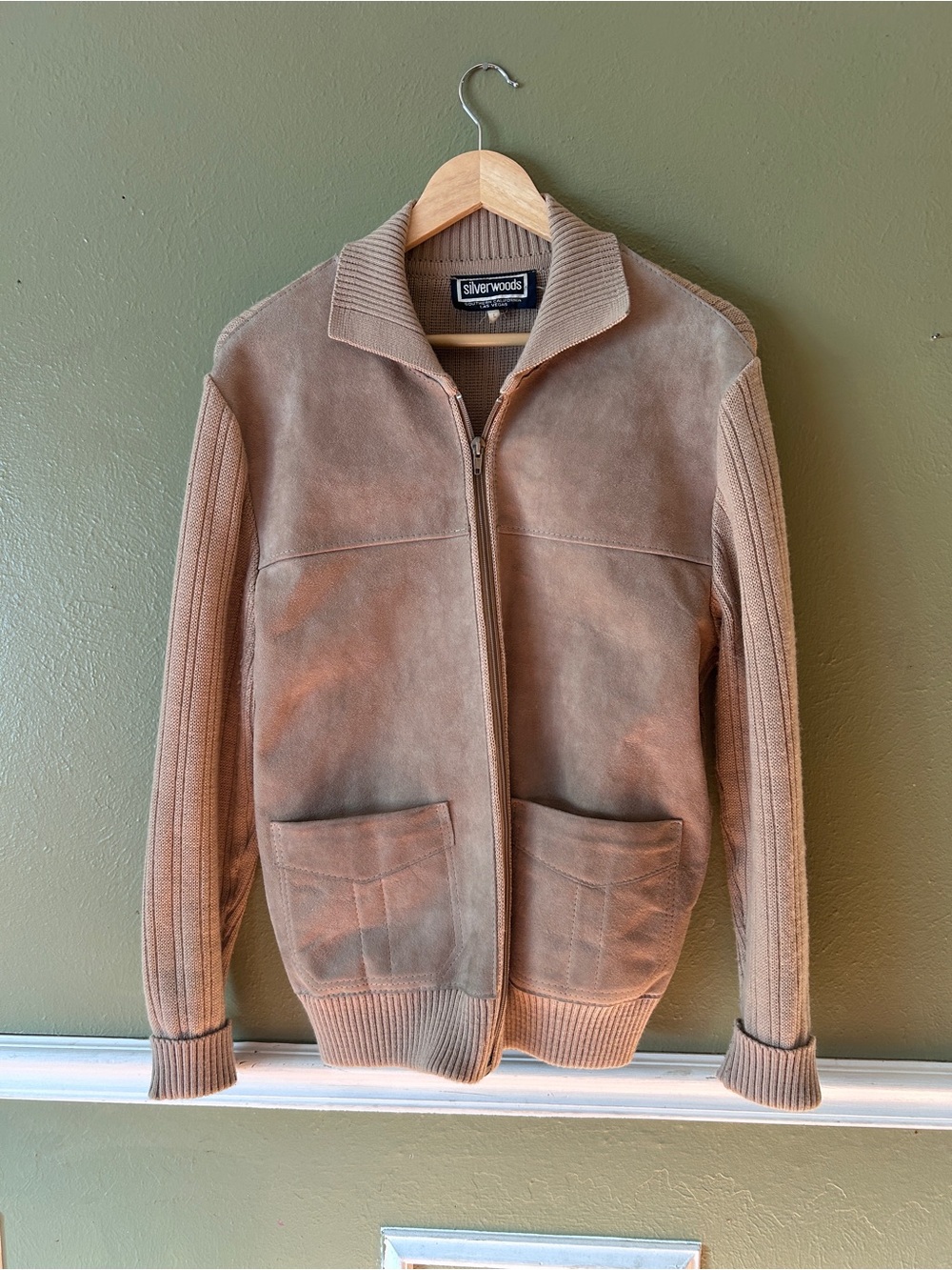 Vintage 1960s-70s Suede and Wool Men’s Tan Zip Front Jacket Size L
